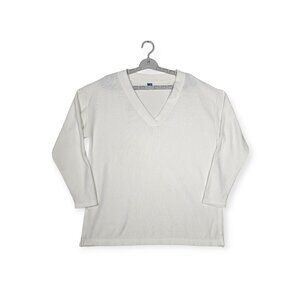 Old Navy Plush Tee Women's Medium Sea Salt White V-Neck Long Sleeve Soft